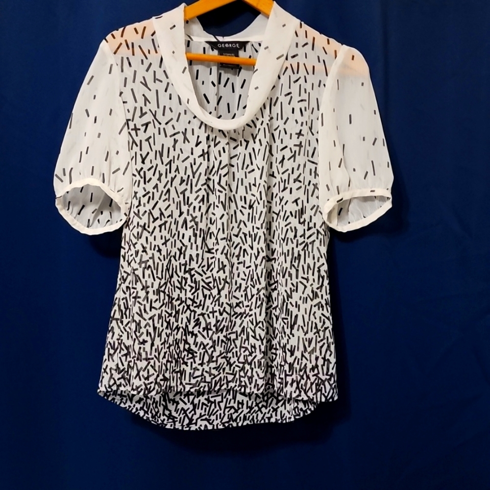 GEORGE women's size small see through black and white confetti blouse.